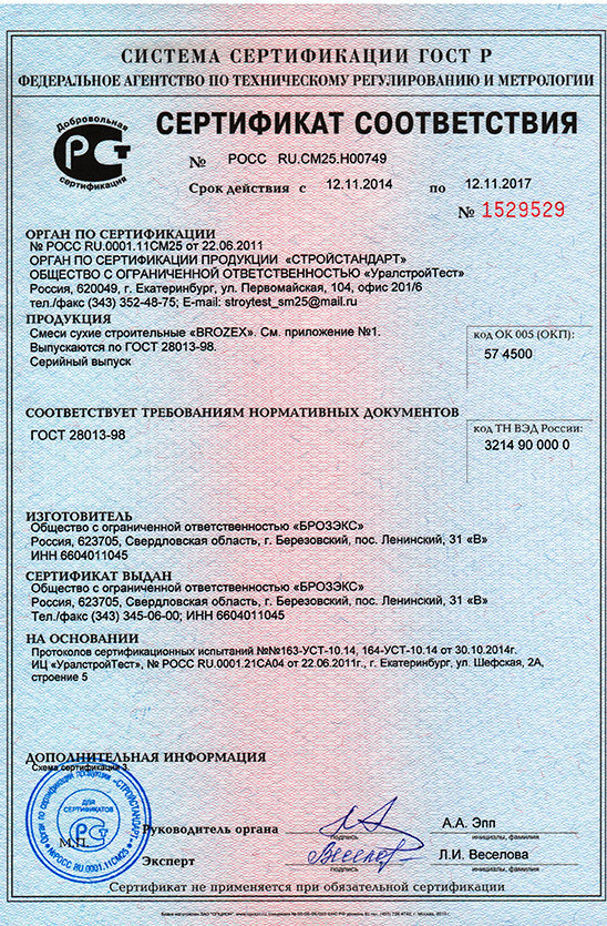 Сертификат штукатурка Сертификат штукатурка